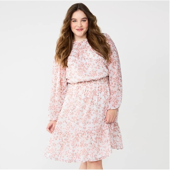 Draper James Dresses & Skirts - Draper James RSVP Floral Smocked Waist Midi Dress Pink White Gold 3X NWT